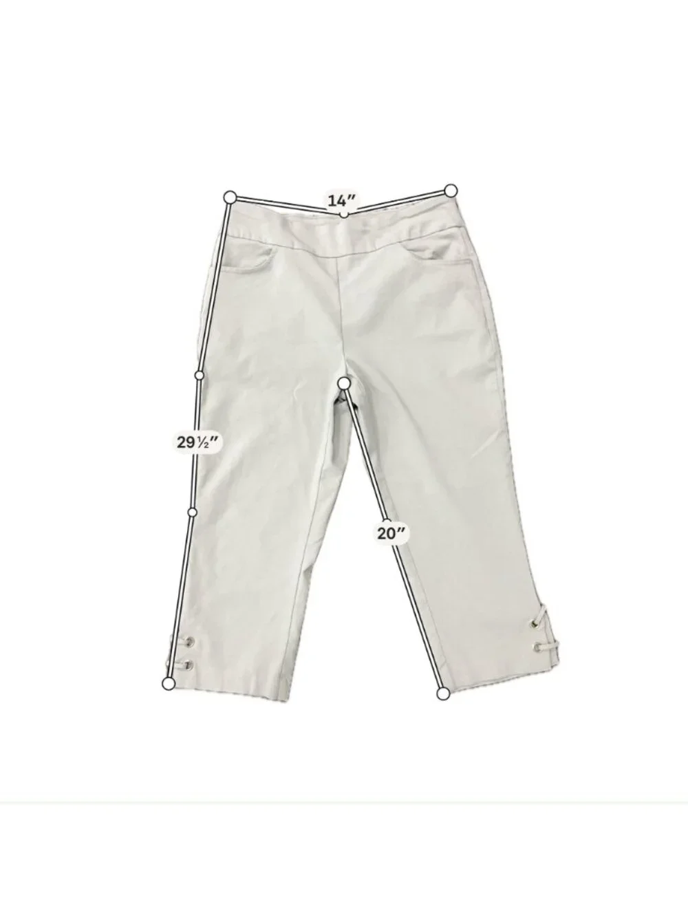 Fit Sight Large Grey Cropped Pants Lace-Up Hem Detail Elastic Waist Casualcore